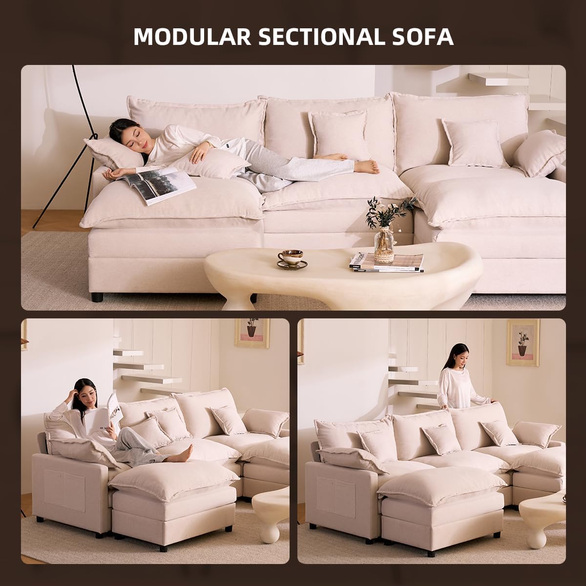 The Haven U-Shaped Modular Cloud Sofa, 274cm, Chenille