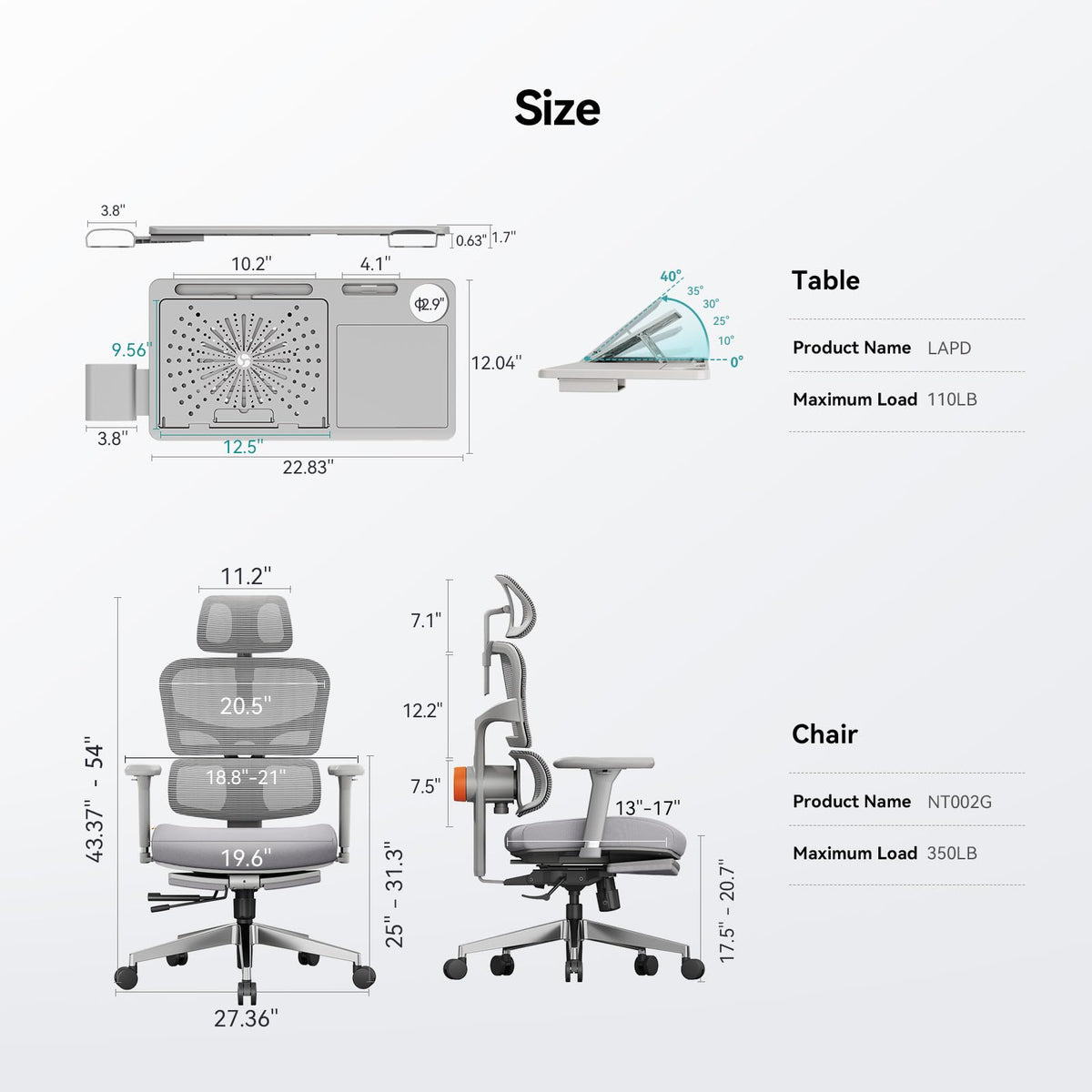Newtral NT002 Ergonomic Office Chair with Laptop Tray, Grey