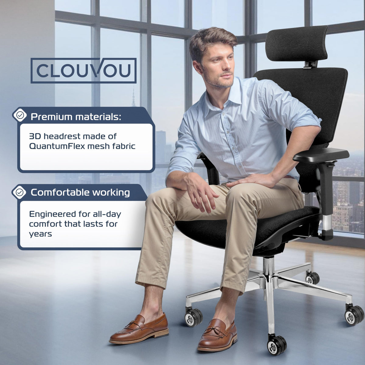 CLOUVOU Master Ergonomic Office Chair, Mesh Back, Black