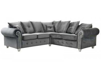 Hugo Grey Velvet Corner Sofa – Plush 2C2 Fabric Corner Couch – Modern Luxury 4–5 Seater Sofa with Deep Cushions for Living Room