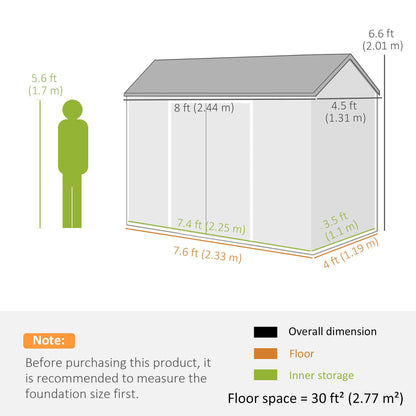 Outsunny 8 x 4 ft Resin Garden Shed Wood-Effect with Floor, Light Grey