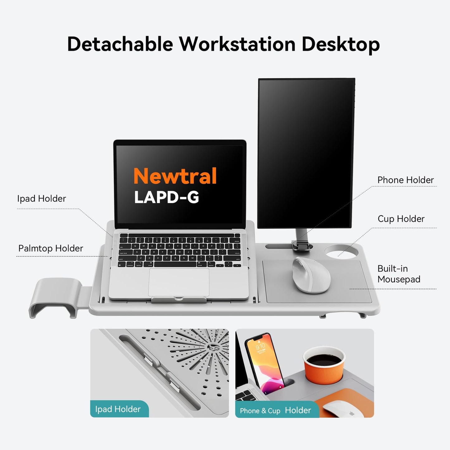 Newtral NT002 Ergonomic Office Chair with Laptop Tray, Grey