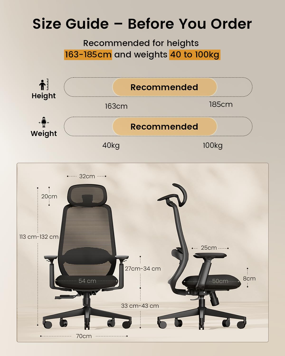 ProtoArc EC200 Ergonomic Office Chair, Adjustable Seat Depth