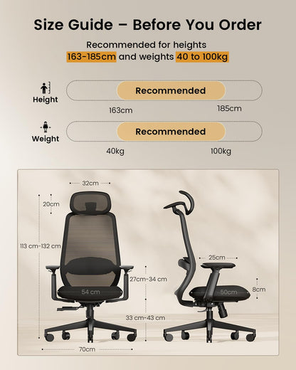 ProtoArc EC200 Ergonomic Office Chair, Adjustable Seat Depth