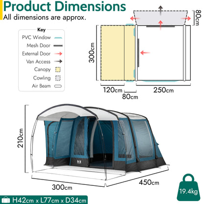 Trail Aston Air Driveaway Awning for Campervans, 5000mm