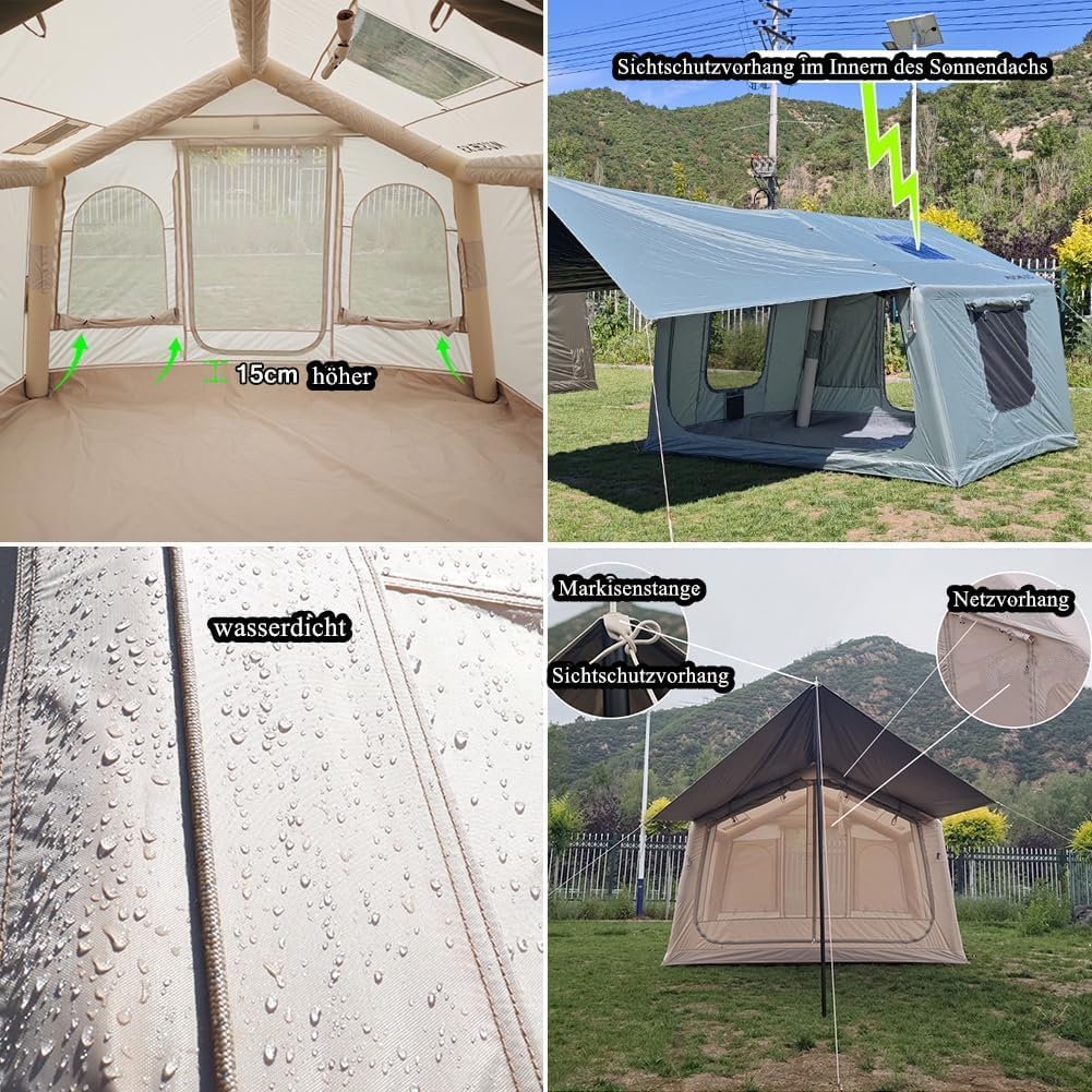 TentHome Inflatable Cabin Tent 2-3 Person, Awning, Green
