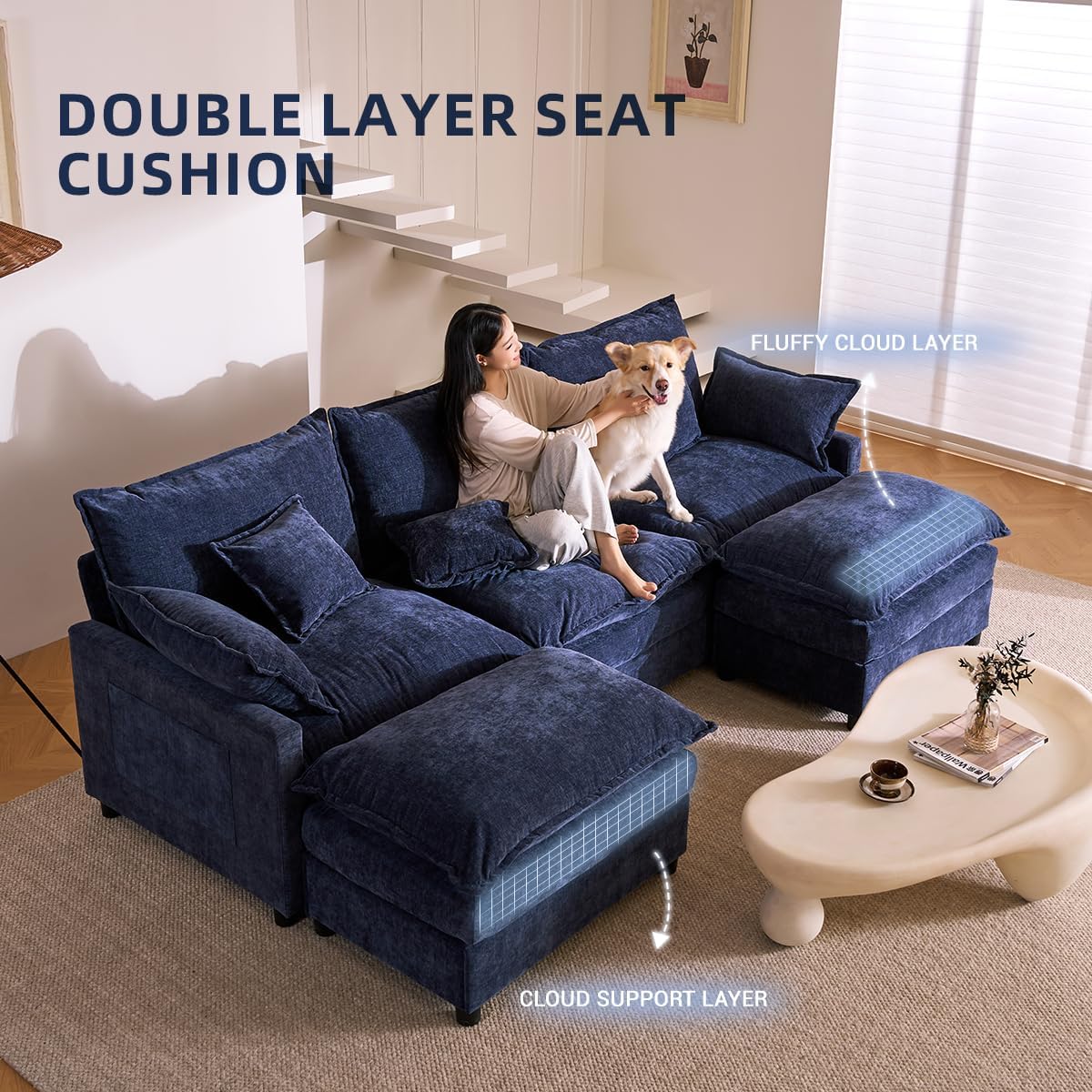 The Haven U-Shaped Modular Cloud Sofa, 274cm, Chenille