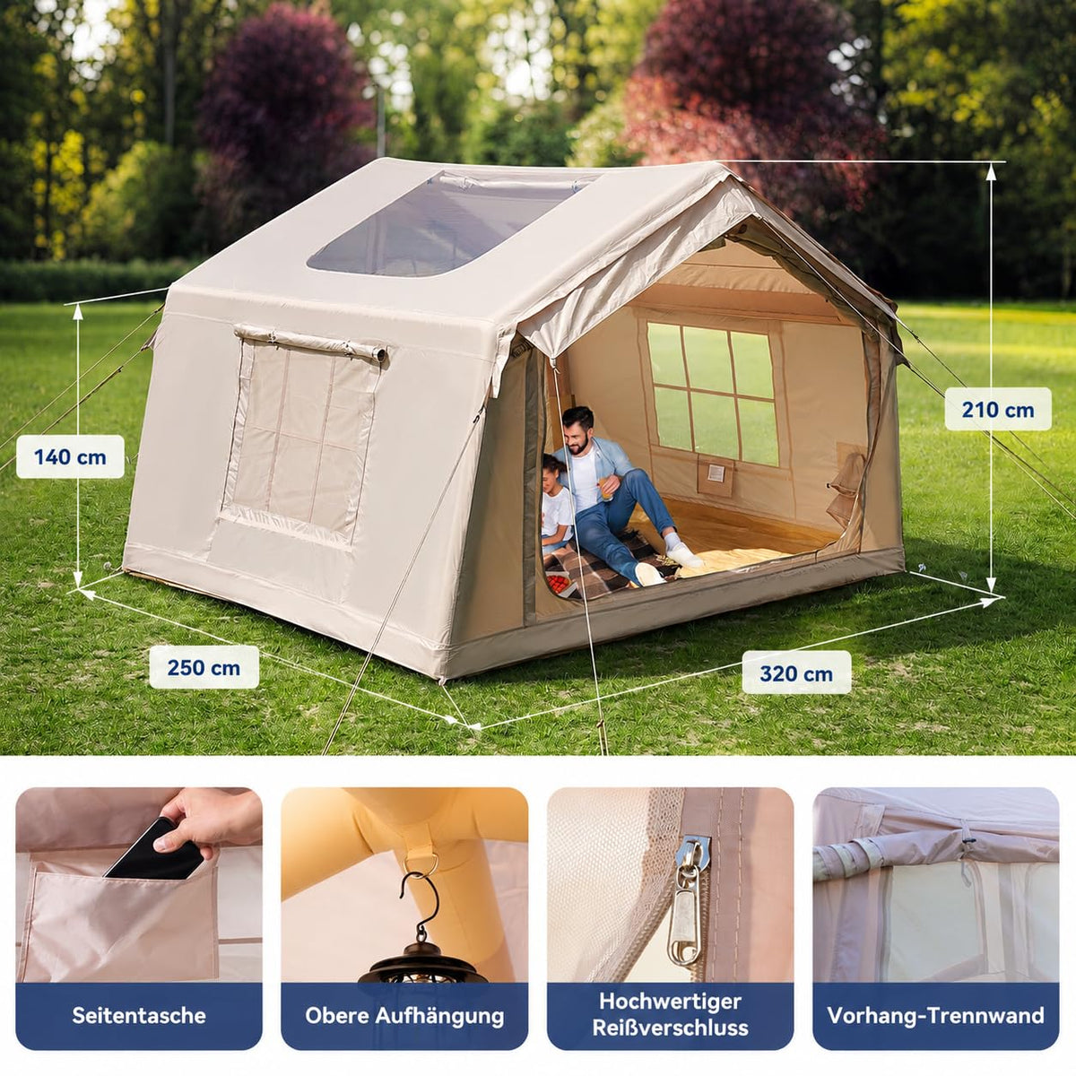 MOPHOTO Inflatable Tent 4-6 Person with Pump, Beige