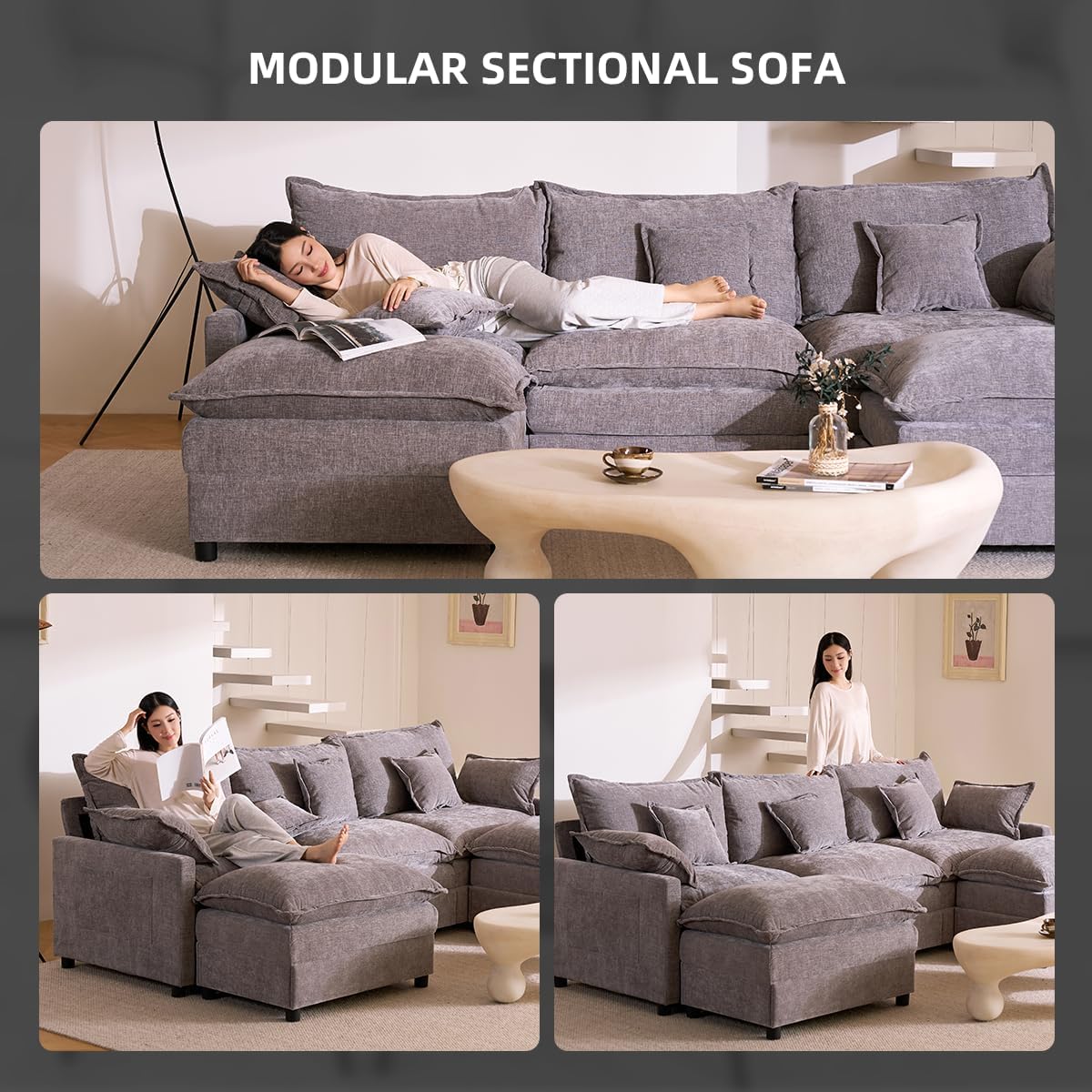 The Haven U-Shaped Modular Cloud Sofa, 274cm, Chenille