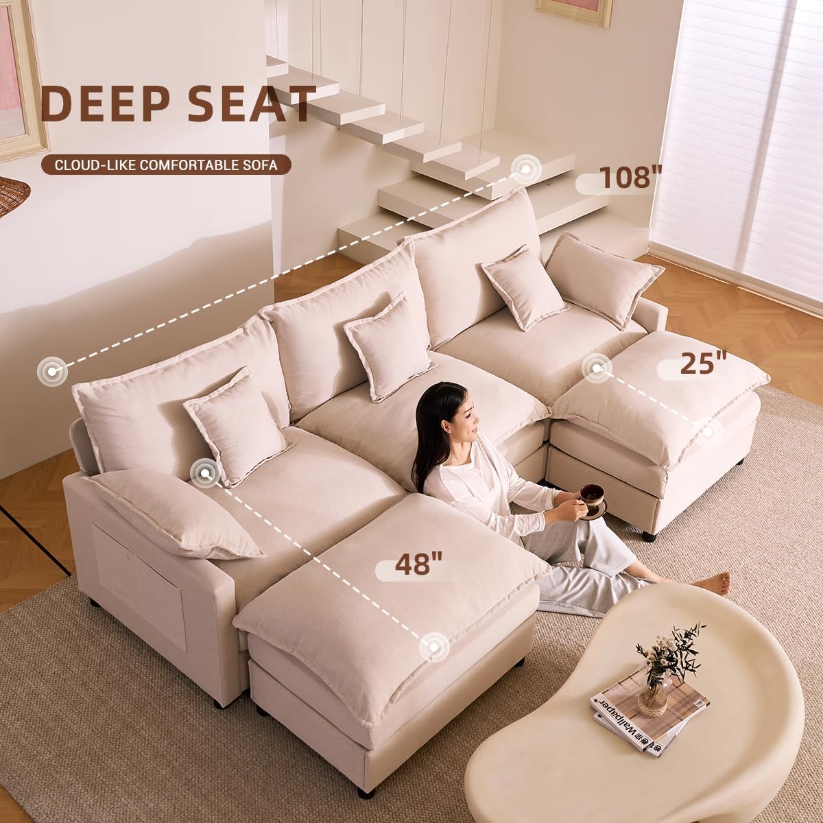 The Haven U-Shaped Modular Cloud Sofa, 274cm, Chenille