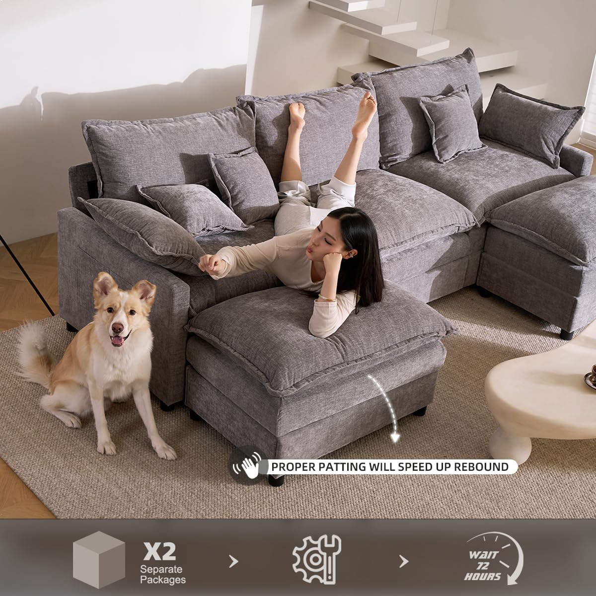 The Haven U-Shaped Modular Cloud Sofa, 274cm, Chenille