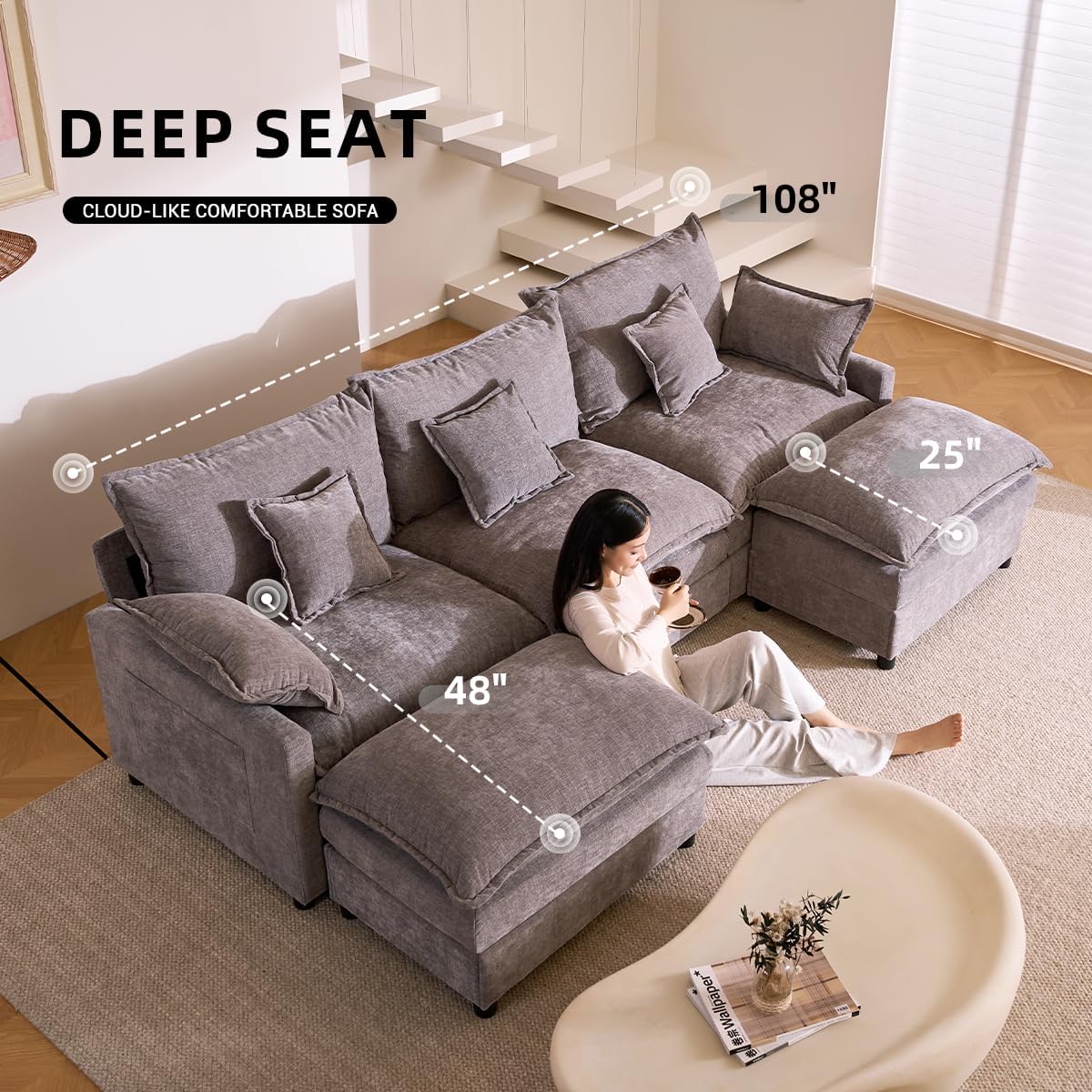 The Haven U-Shaped Modular Cloud Sofa, 274cm, Chenille