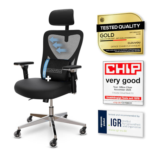 CLOUVOU Clever Ergonomic Office Chair, Mesh Back, Black
