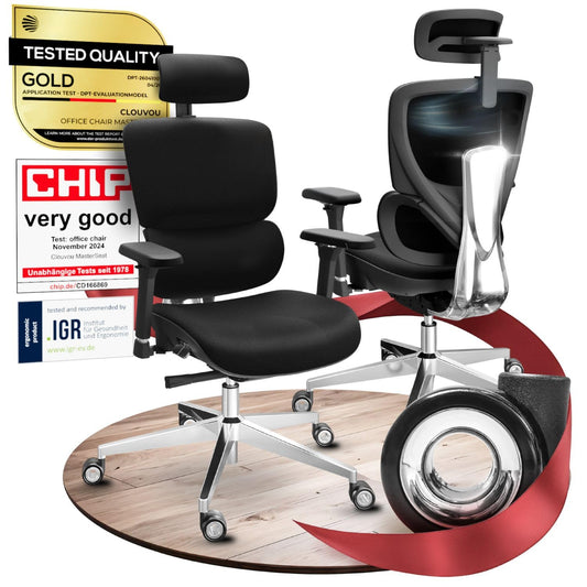 CLOUVOU Master Ergonomic Office Chair, Mesh Back, Black