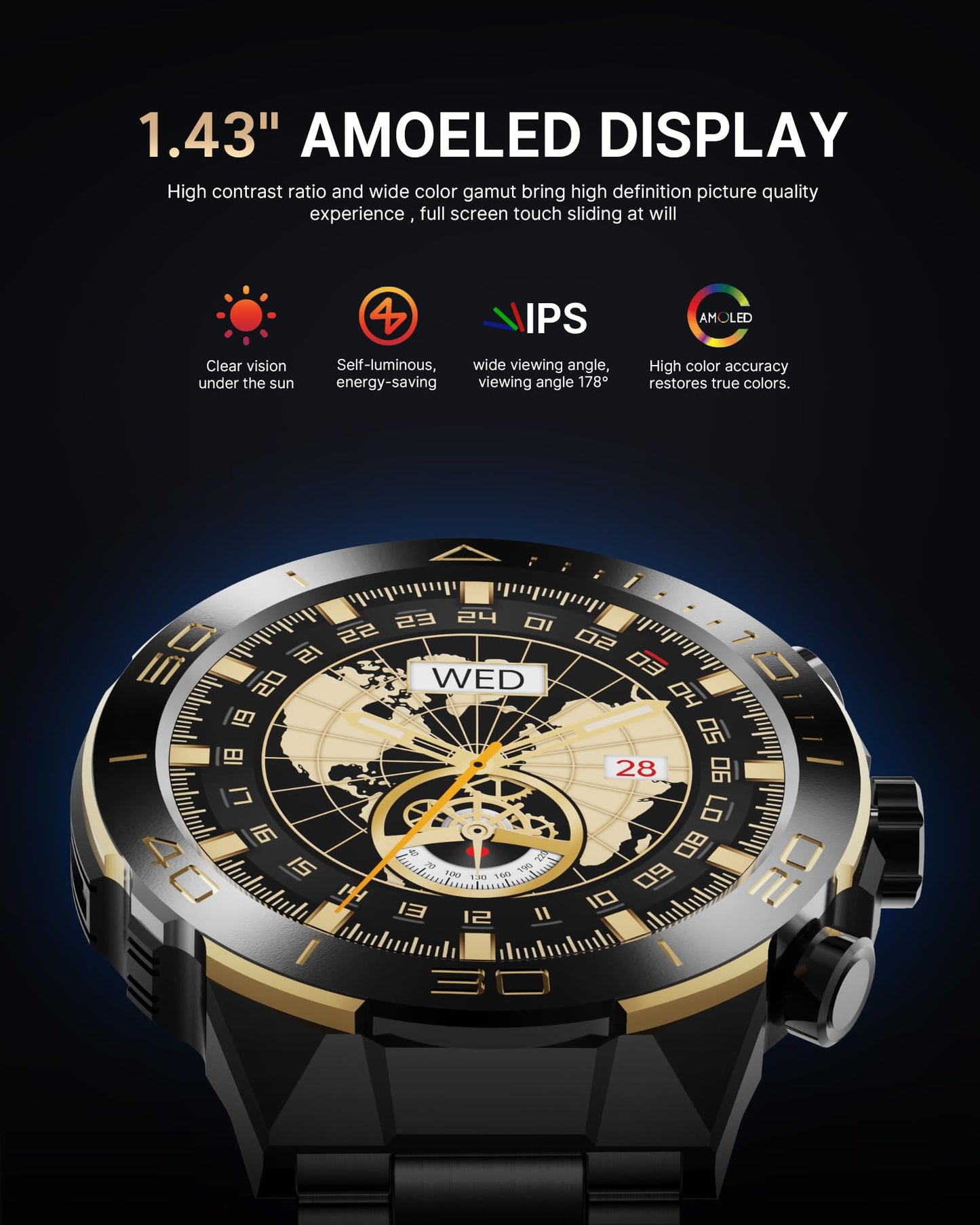 Men's AMOLED Smartwatch with Call, Heart Rate & Sleep Monitor