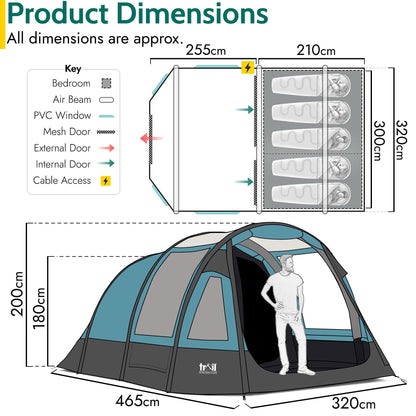 Trail Gidleigh 5 Man Air Tent, Dark Zone Bedroom, 5000mm