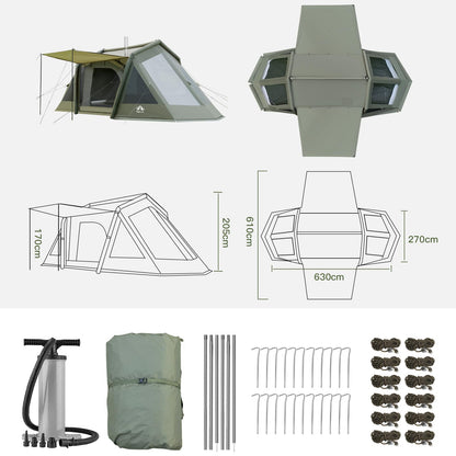 Night Cat 8 Man Inflatable Air Tent, 2 Bedroom, Green