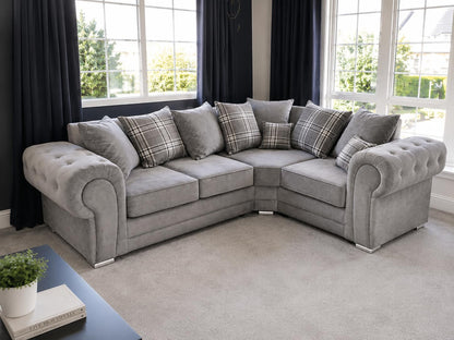 Verona Right Hand Facing Corner Sofa – Grey Fabric Scatter Back L Shape Sofa – Modern Upholstered Corner Couch for Living Room