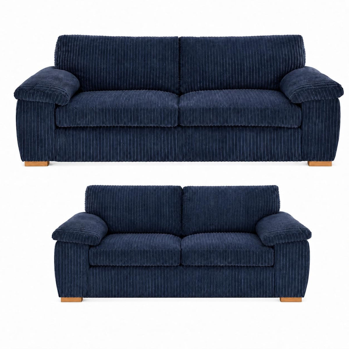 Bliss Furniture Amalfi Jumbo Cord 3+2 Seater Sofa Set for Family Living Rooms – Matching 3 Seater + 2 Seater, Soft Corduroy, Birch Frame, Memory Foam – High Back Couch Set (Blue, 3+2 Seater)