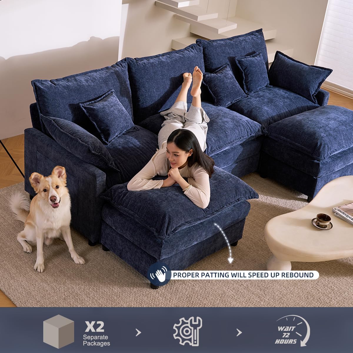 The Haven U-Shaped Modular Cloud Sofa, 274cm, Chenille