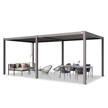 PRIMEYARD Pergola 3x6 m aluminium posts with louvered steel roof grey canopy