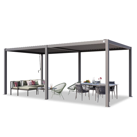 PRIMEYARD Pergola 3x6 m aluminium posts with louvered steel roof grey canopy