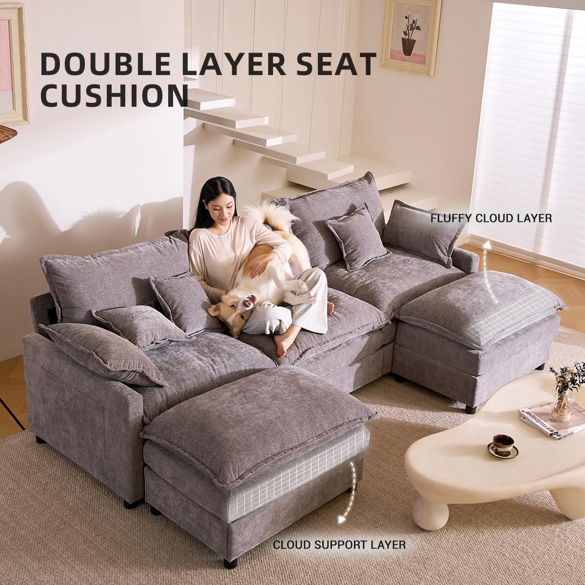 The Haven U-Shaped Modular Cloud Sofa, 274cm, Chenille