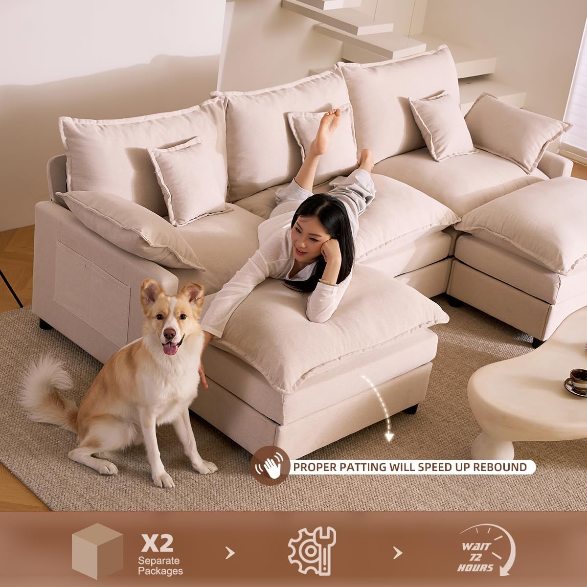 The Haven U-Shaped Modular Cloud Sofa, 274cm, Chenille