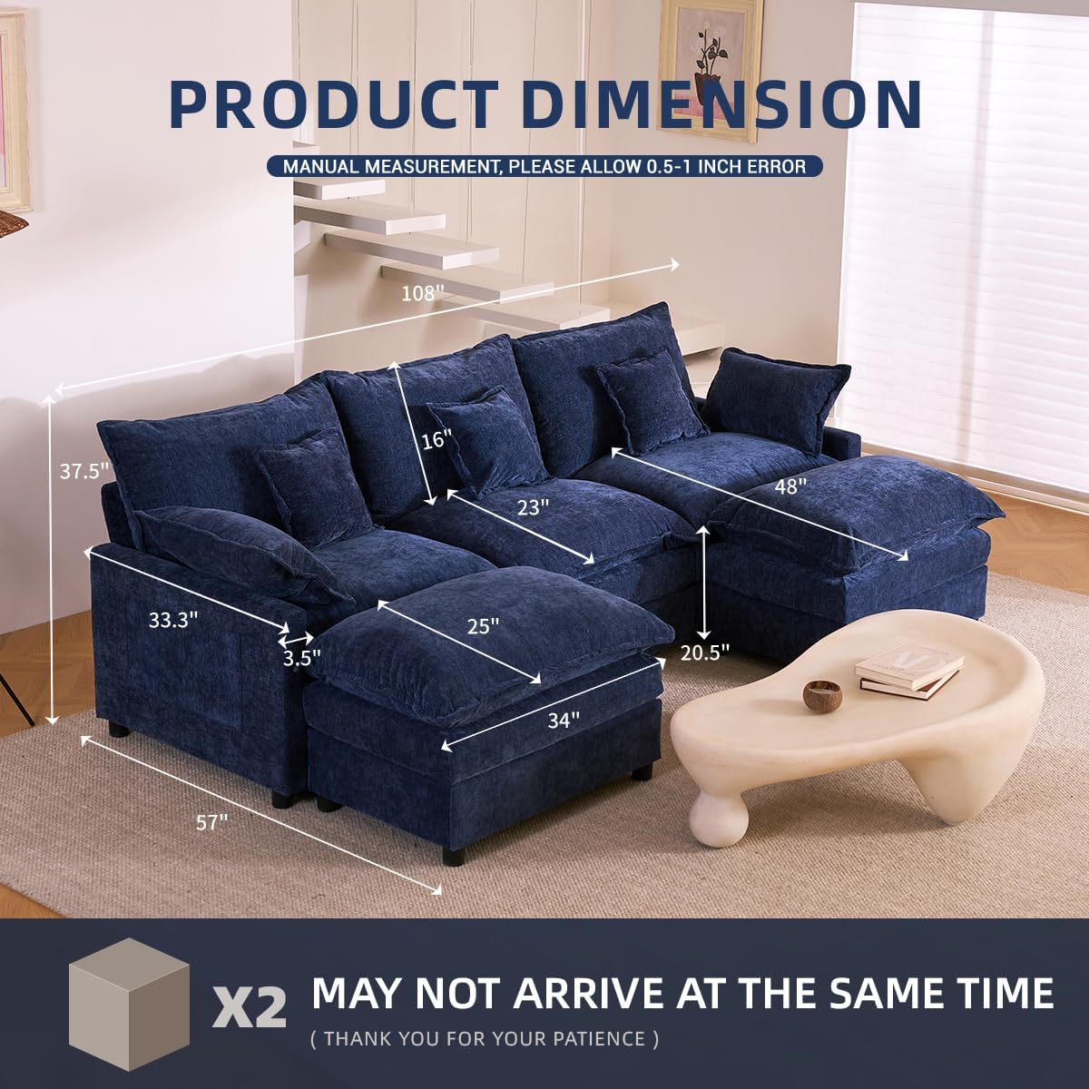The Haven U-Shaped Modular Cloud Sofa, 274cm, Chenille