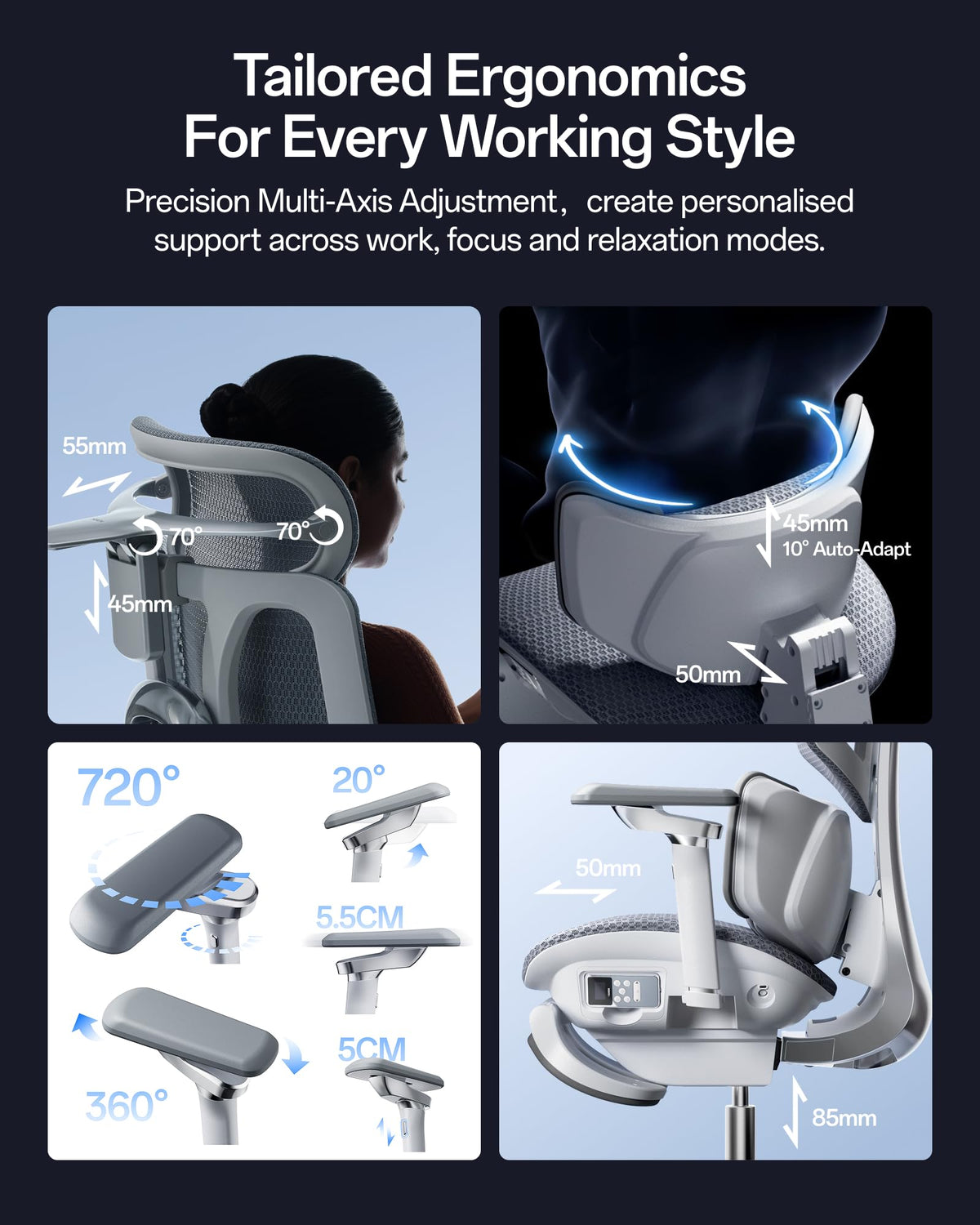 Hbada X7 Smart Ergonomic Office Chair, Massage & Heating, White