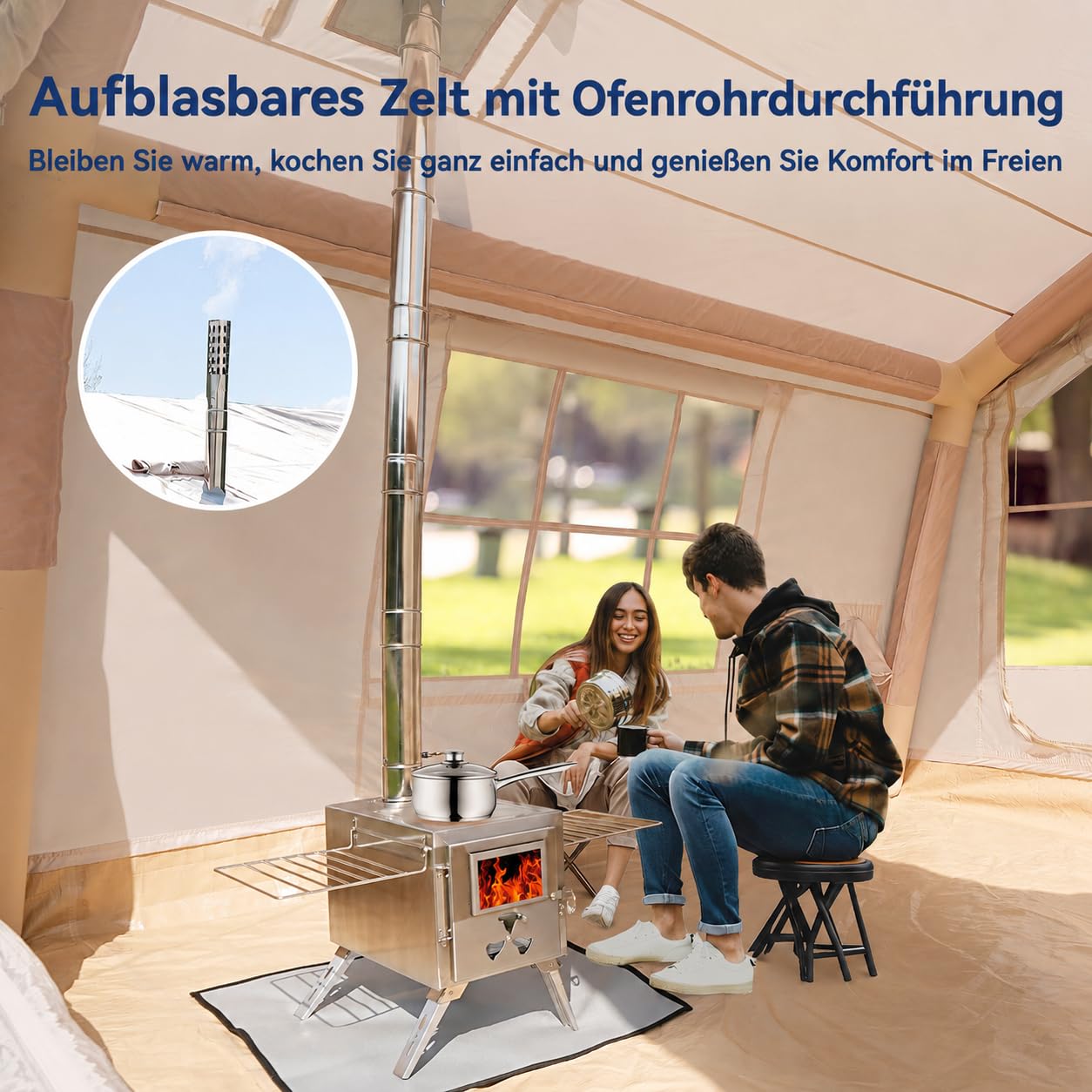 MOPHOTO Inflatable Tent 4-6 Person with Pump, Beige