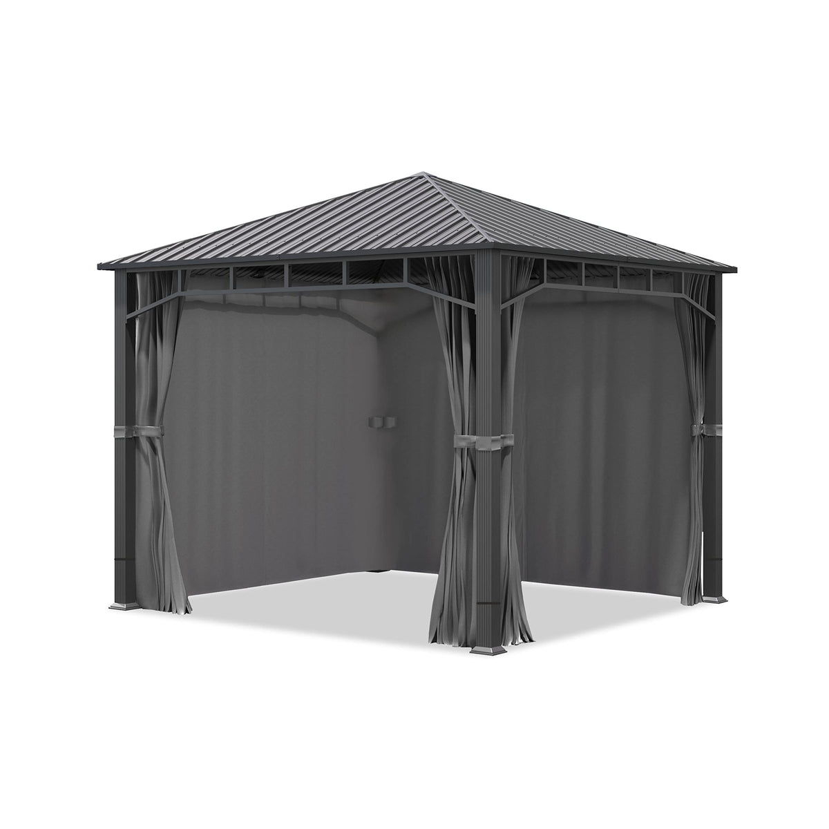 TOOLPORT Garden gazebo 3x3 m hardtop steel roof, 4 side panels in grey, poles 9x9cm