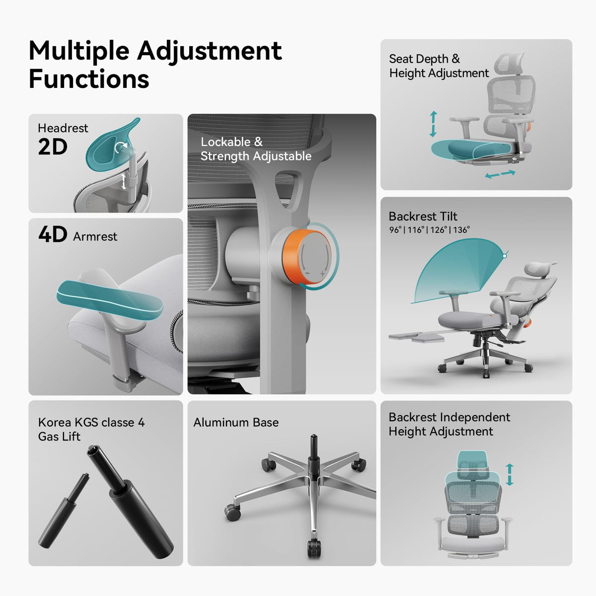 Newtral NT002 Ergonomic Office Chair with Laptop Tray, Grey
