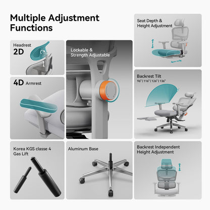 Newtral NT002 Ergonomic Office Chair with Laptop Tray, Grey