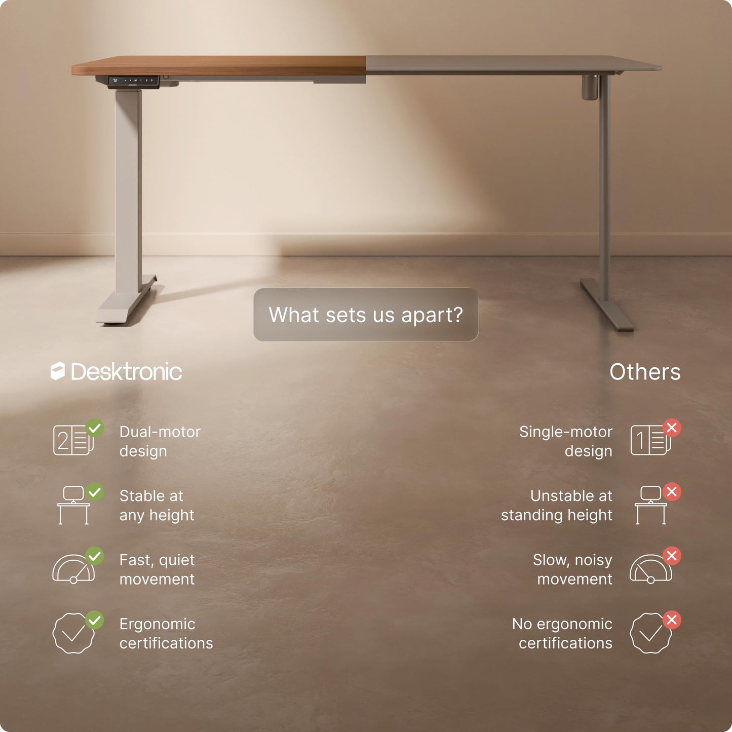 Desktronic HomeOne Standing Desk 160x80cm, Dual Motor, Walnut