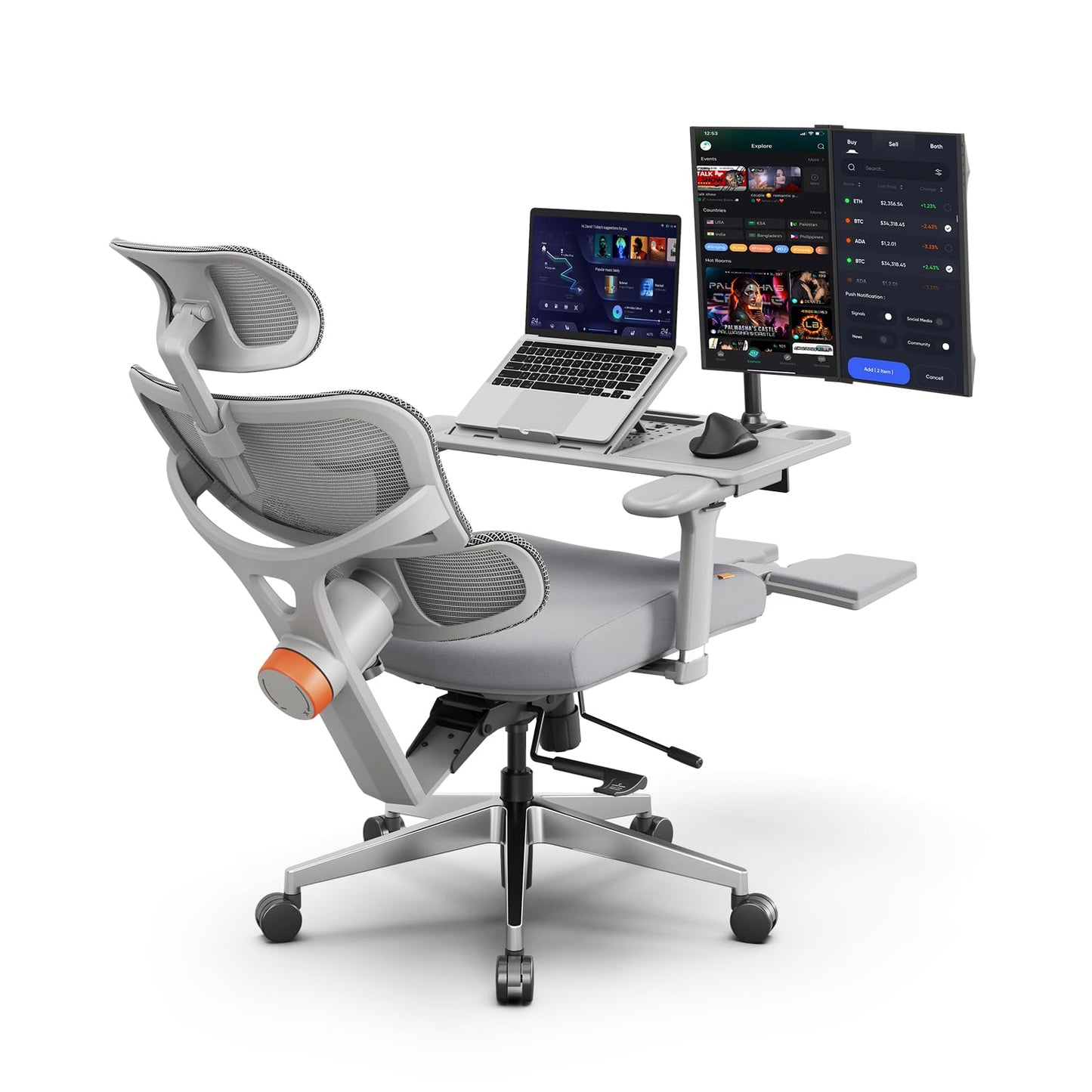 Newtral NT002 Ergonomic Office Chair with Laptop Tray, Grey