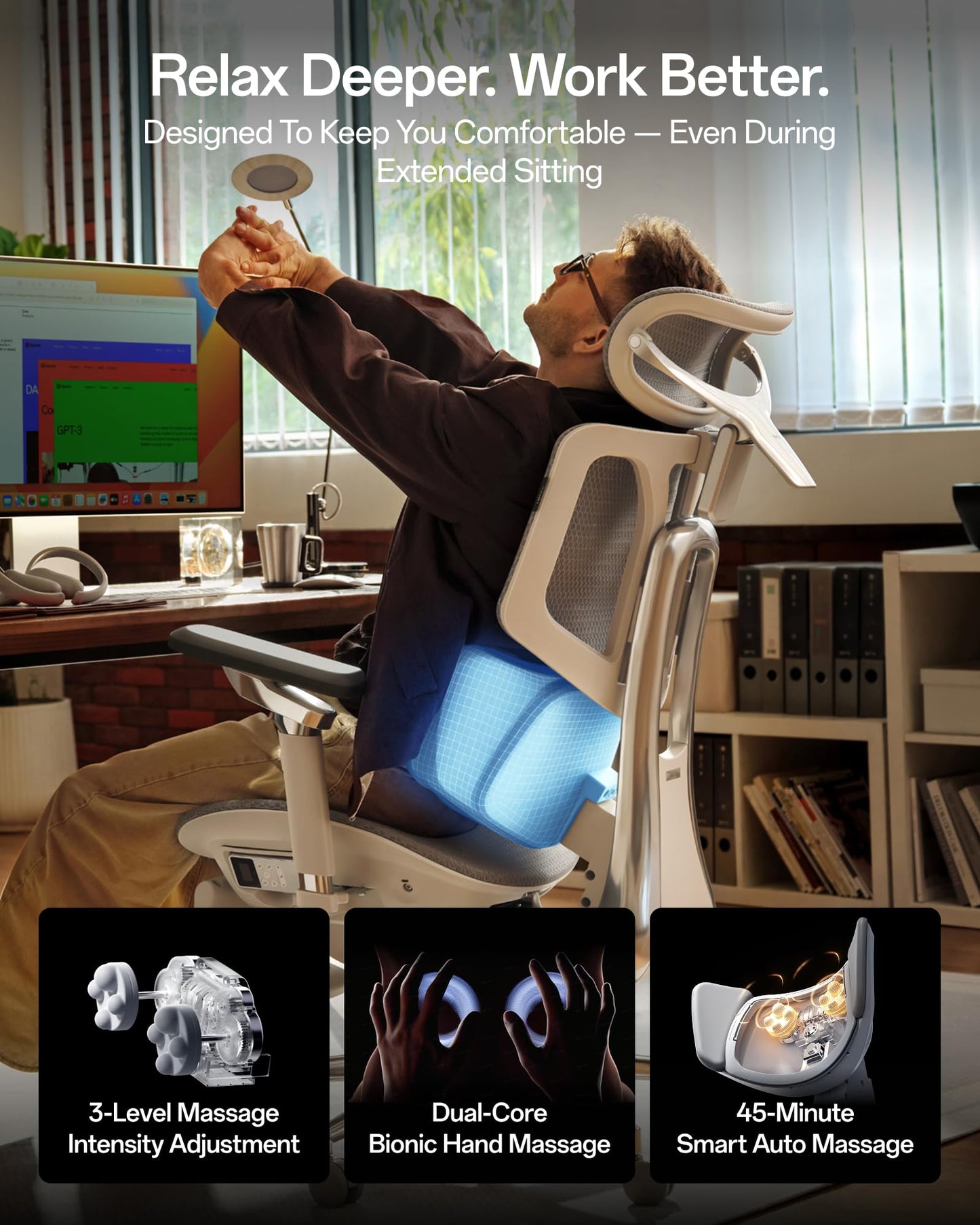 Hbada X7 Smart Ergonomic Office Chair, Massage & Heating, White