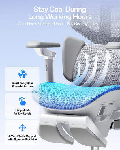 Hbada X7 Smart Ergonomic Office Chair, Massage & Heating, White