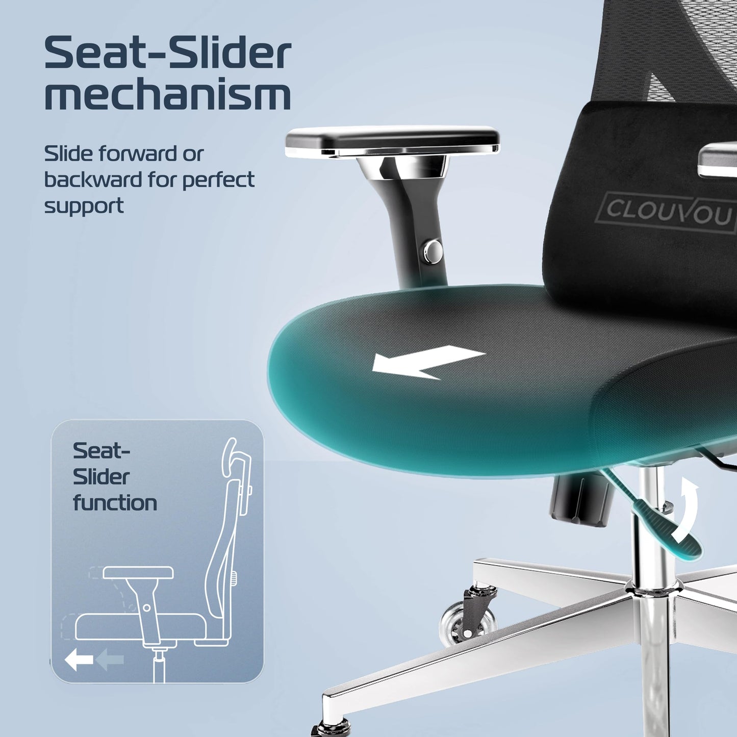CLOUVOU Clever Ergonomic Office Chair, Mesh Back, Black