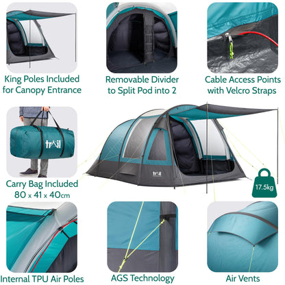 Trail Gidleigh 5 Man Air Tent, Dark Zone Bedroom, 5000mm