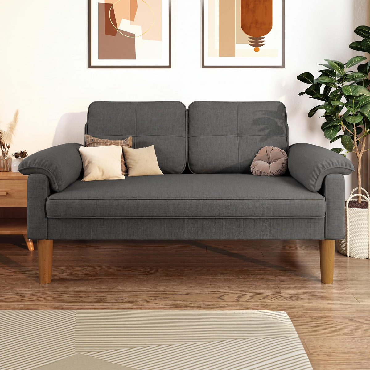 Xbro 2-Seater Sofa, Small Couch 2-Seater with Armrest and Side Pocket, Modern Fabric Couch for Living Room, Home, Office, Easy Assembly, 145 x 77 x 77 cm