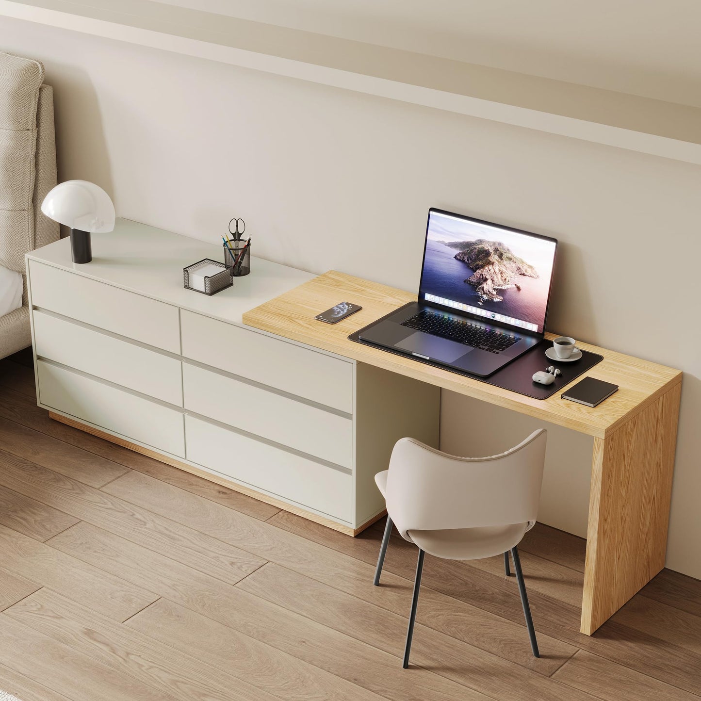 LumivoxNest Modern L-Shaped Desk with 6 Drawers, Adjustable Corner Desk 1.4m to 2.5m, White Computer Desk for Home Office, Study & Gaming