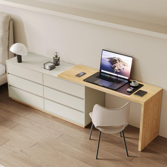 LumivoxNest Modern L-Shaped Desk with 6 Drawers, Adjustable Corner Desk 1.4m to 2.5m, White Computer Desk for Home Office, Study & Gaming
