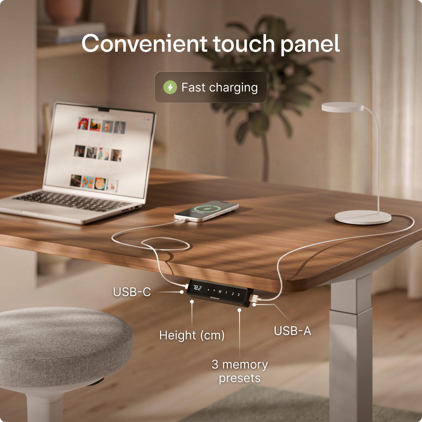 Desktronic HomeOne Standing Desk 160x80cm, Dual Motor, Walnut