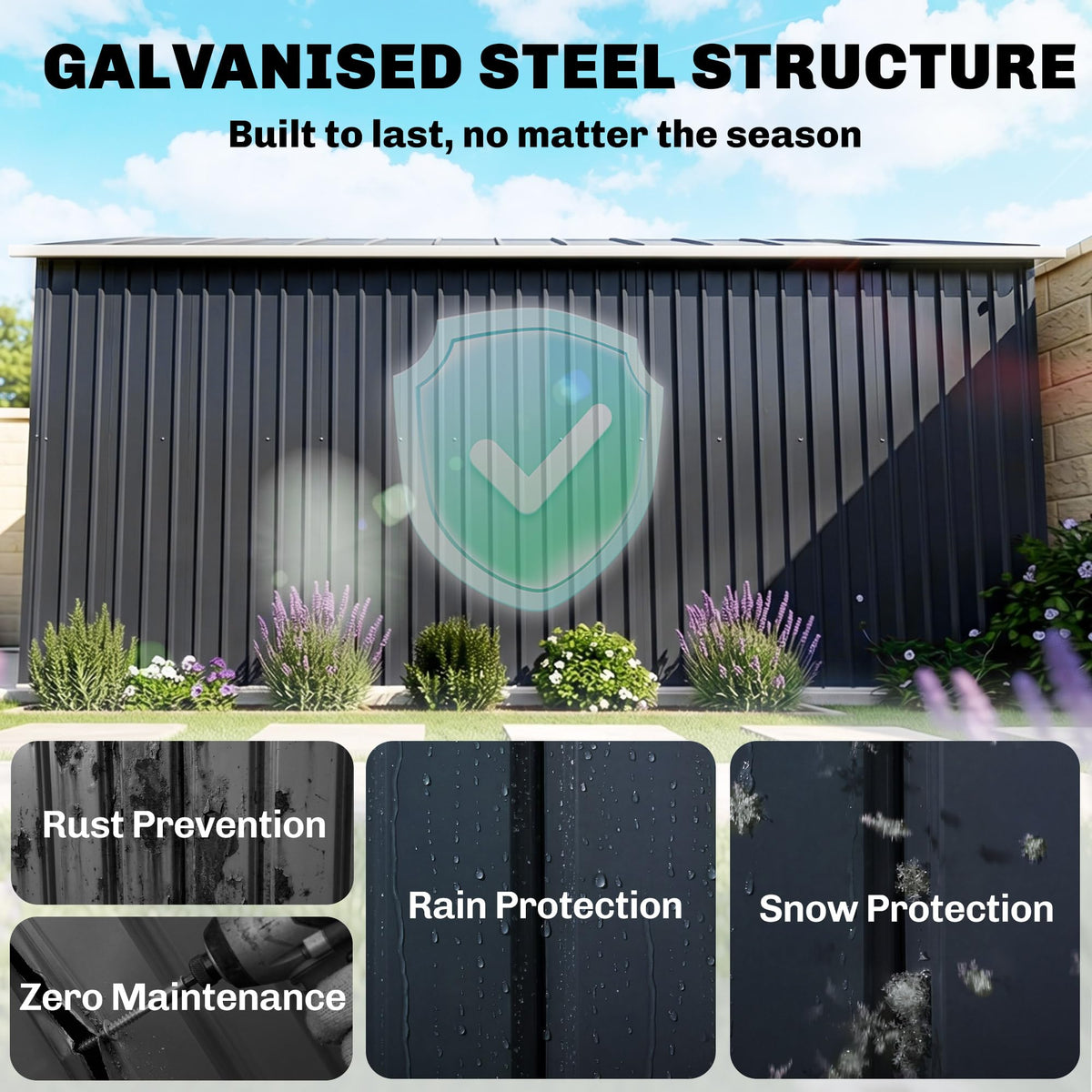 Outsunny 13 x 11ft Metal Garden Shed Waterproof Galvanised Grey
