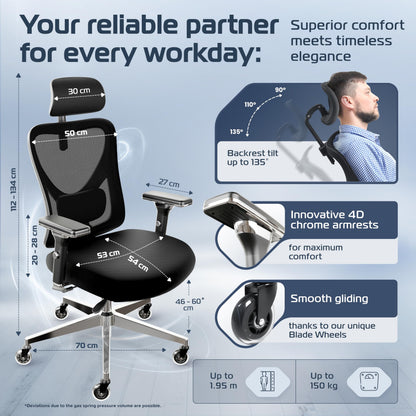 CLOUVOU Clever Ergonomic Office Chair, Mesh Back, Black