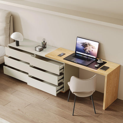 LumivoxNest Modern L-Shaped Desk with 6 Drawers, Adjustable Corner Desk 1.4m to 2.5m, White Computer Desk for Home Office, Study & Gaming