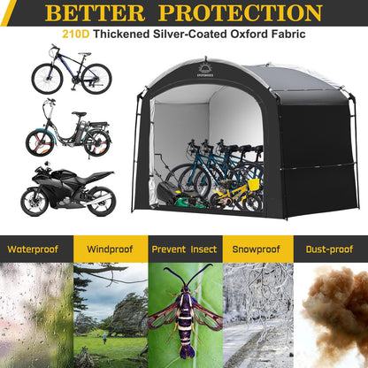 EPCPSHADES Bike Storage Shed Tent, Waterproof Portable Bicycle Cover with 30% More Top Storage Space for 2/3/4/5 Bikes,Clips Easy Setup Outdoor Sheds Shelter for Motorcycle, Garden Tools, Lawn Mower