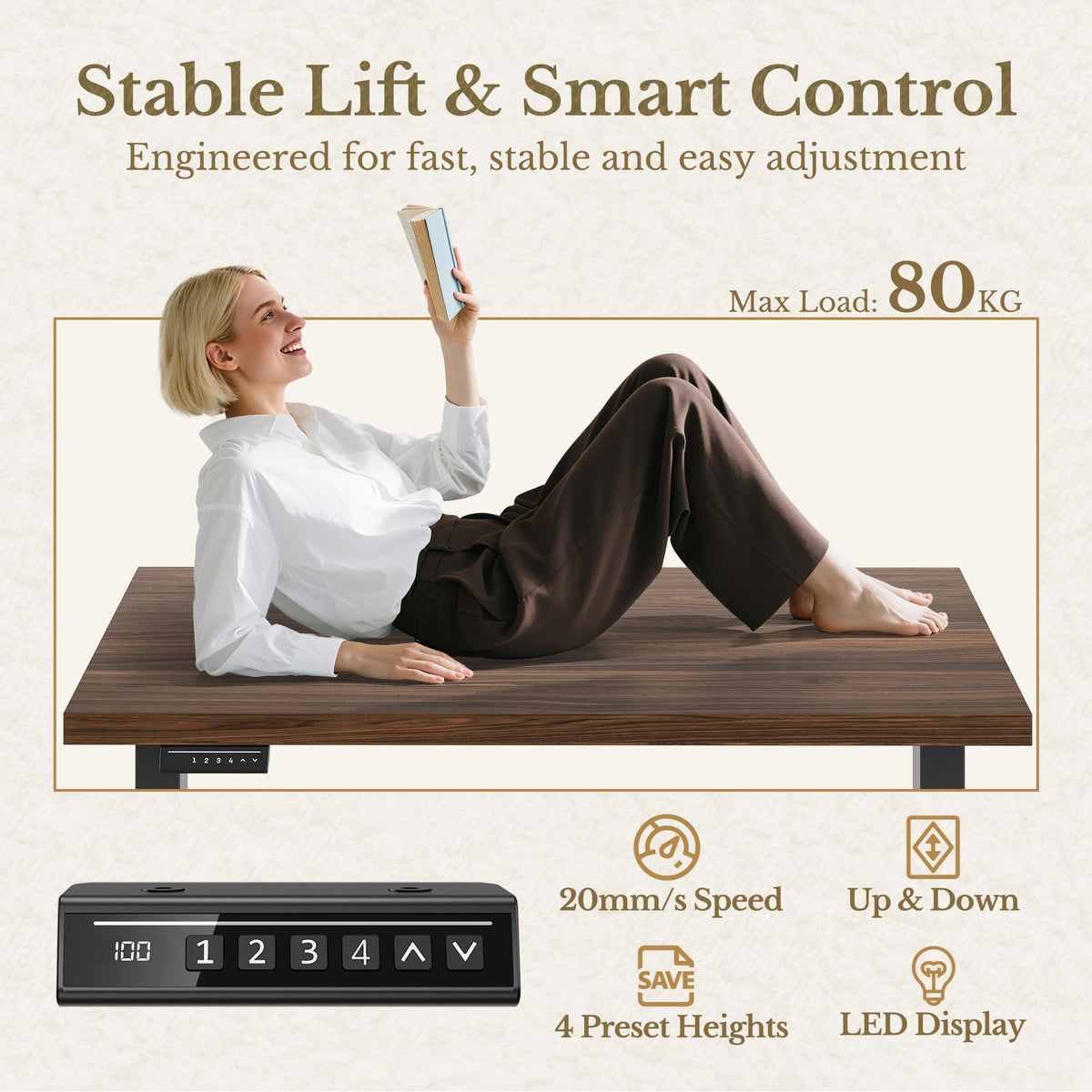 HUANUO Electric Standing Desk 178x76cm with Storage, Walnut