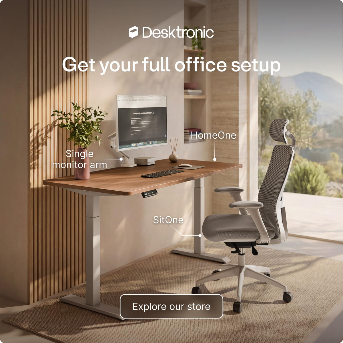 Desktronic HomeOne Standing Desk 160x80cm, Dual Motor, Walnut